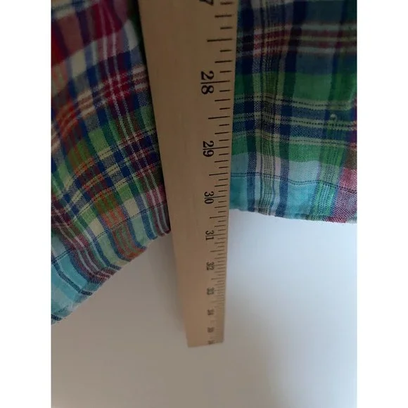 Ralph Lauren Linen Shirt Mens Large Red Blue Green Plaid Button Down Pony Preppy - Picture 8 of 8